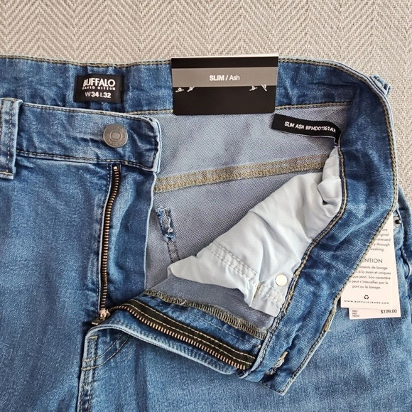 Buffalo David Bitton Ash Jeans Men's Size W34 L32 Light Blue Slim Fit NWT - Picture 15 of 16